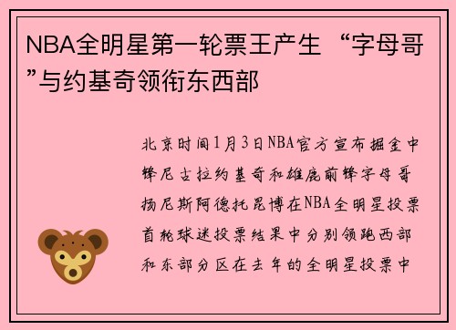 NBA全明星第一轮票王产生  “字母哥”与约基奇领衔东西部